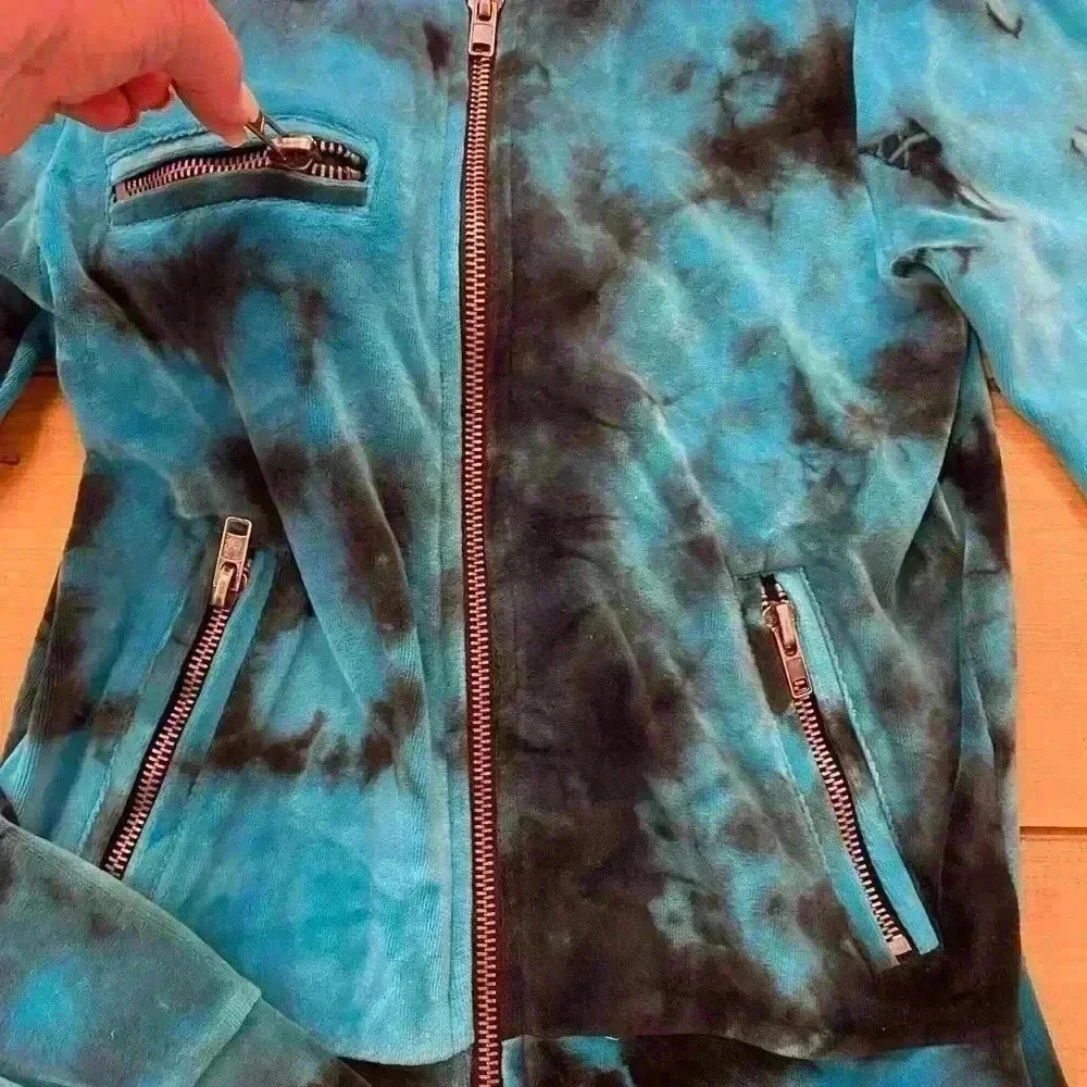 Chaser Women's Velour Track Jacket Full Zip Tie Dye Blue S-M NEW - Picture 11 of 12